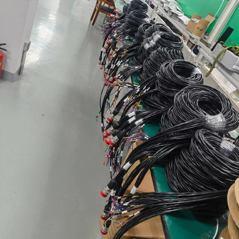 Completed wire harness batches organised at Nexharn factory for B2B industrial cable production