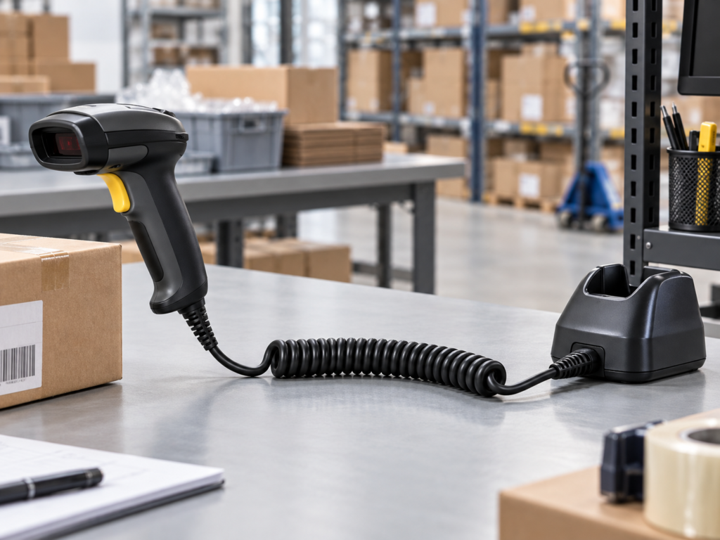 TPU coiled cable for barcode scanner and charging base