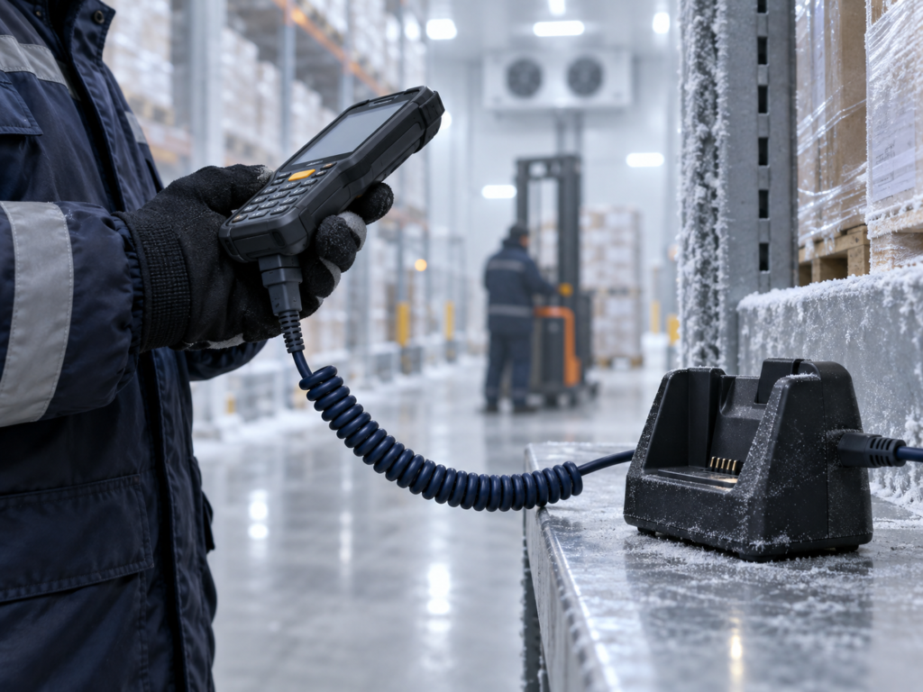 Cold storage handheld terminal TPU coiled cable and charging dock