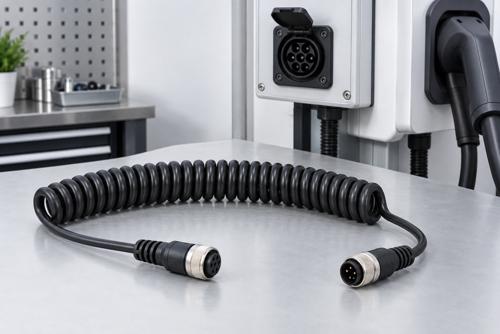 TPU coiled auxiliary signal cable for EV charging equipment