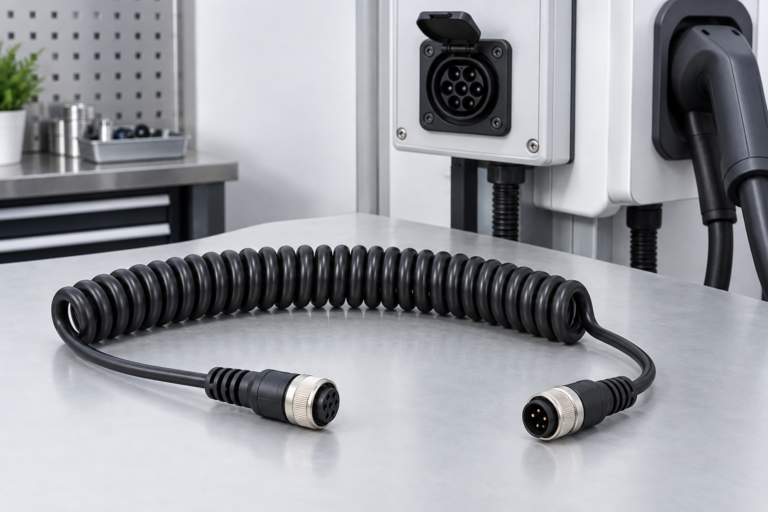 EV charging auxiliary signal TPU coiled cable assembly