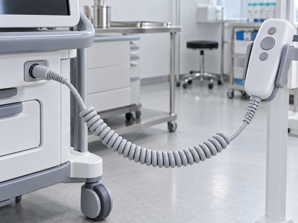 TPU coiled cable for medical equipment cart and handheld controller