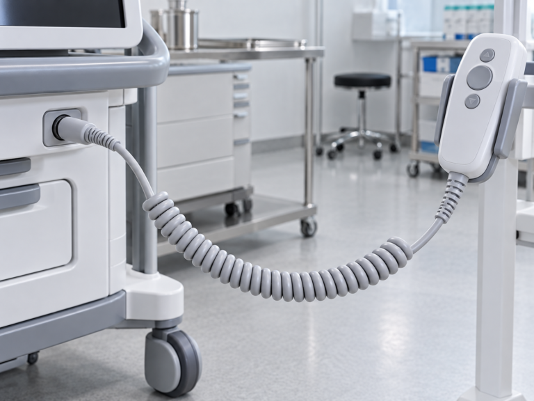 TPU coiled cable for medical equipment cart and handheld controller