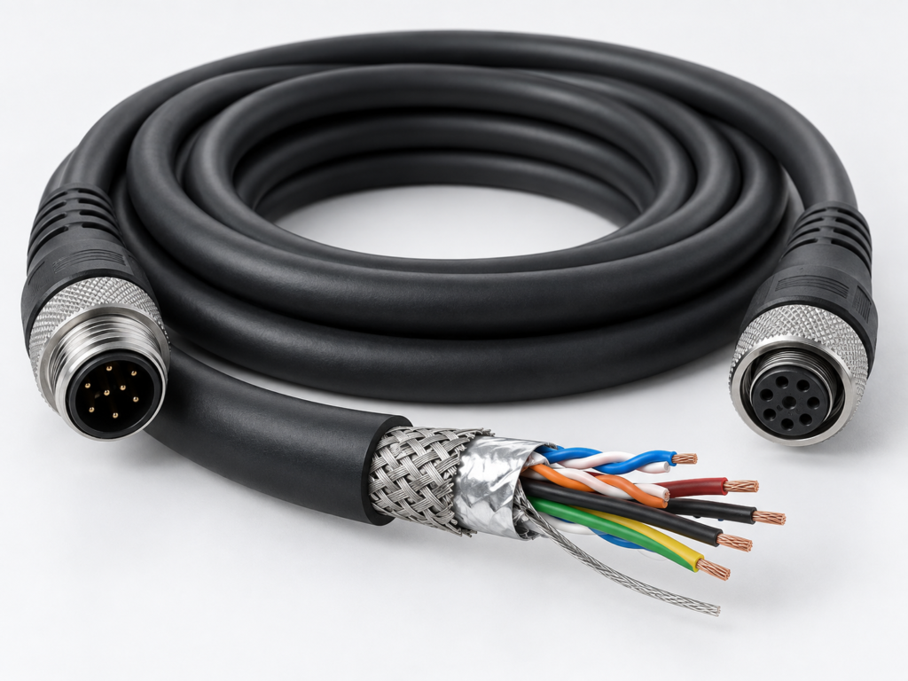 Multi-core shielded TPU cable with foil braid and drain wire