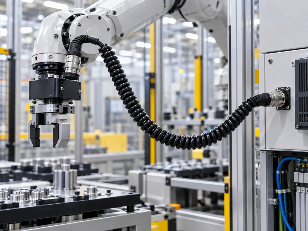 TPU coiled cable for robot end-effector and sensor connection