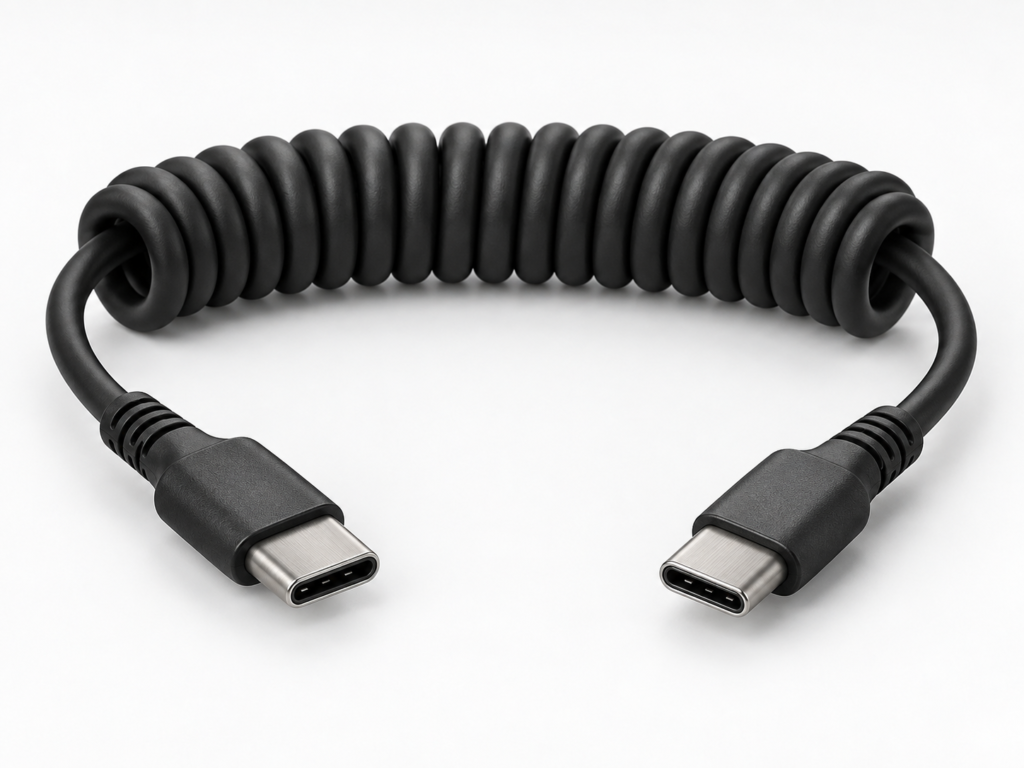 Custom USB-C coiled cable with molded strain relief