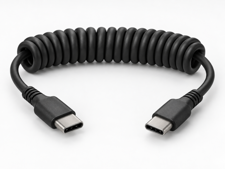 Custom USB-C coiled cable with molded strain relief